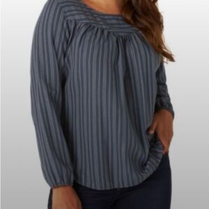 Lee Women Blue Long Sleeve Cuffed Striped Flowy Bohemian Blouse Top Size large
